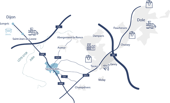map situation géographique Saint Aubin